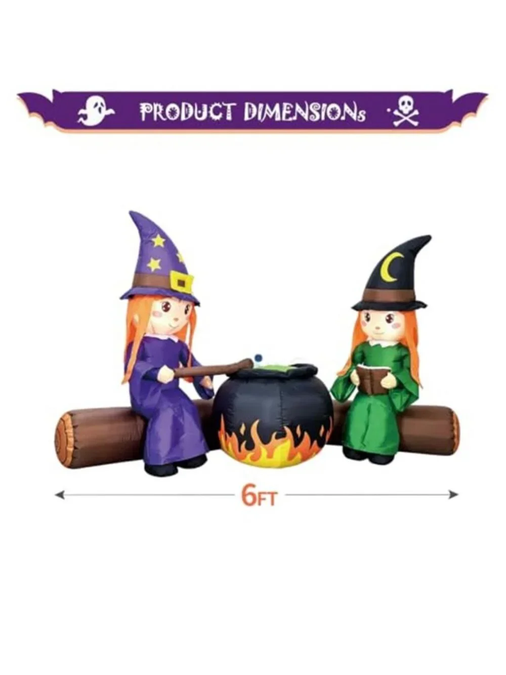 6FT Halloween Inflatable Blow Up Decorations, Cute Witches with Cauldron Over
